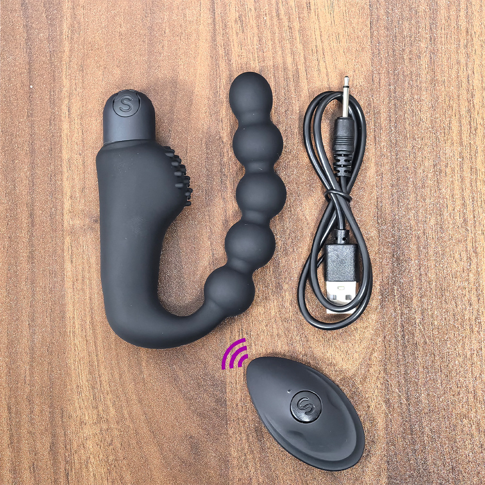 Ventricular Vibrating Anal Plug with Beads, 10-Frequency Remote-Control Silicone Massager — detail image 1
