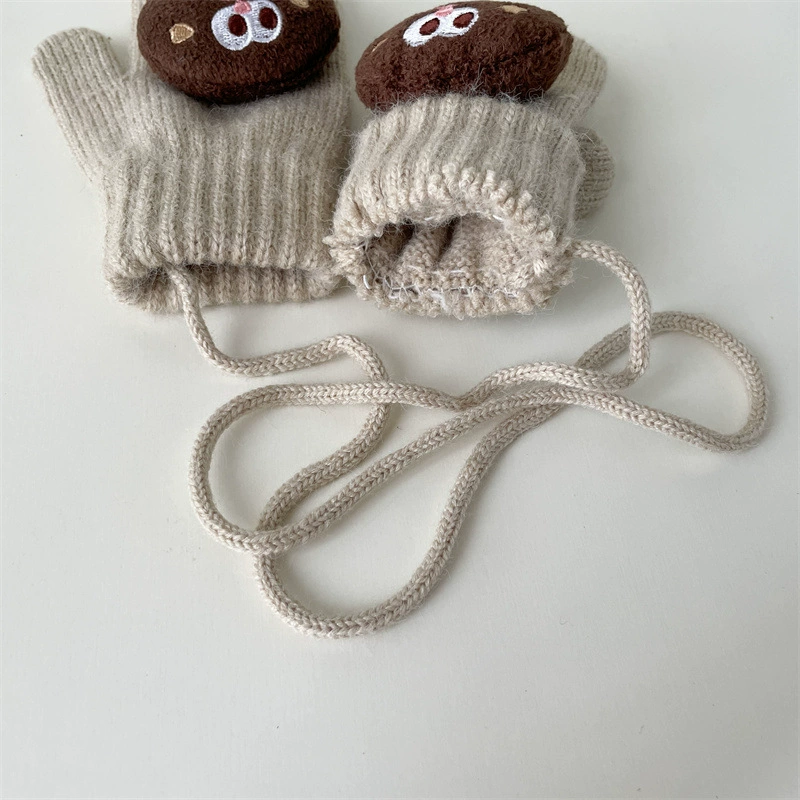 Children's keep warm winter gloves to go out, three dimensional doll for students