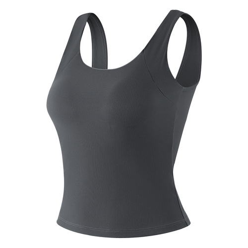 High-intensity threaded sports vest women's fixed cup U-neck summer new yoga clothing back-exposing yoga top