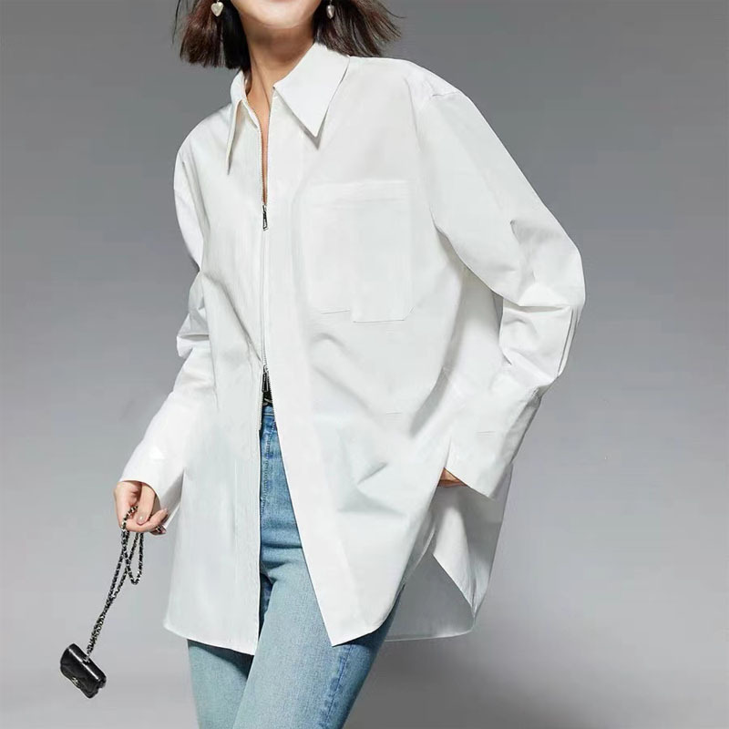 Stacked High Quality Horse Cotton New Double Zipper Loose Wide Shirt Design Sense Fashionable Style Top for Women