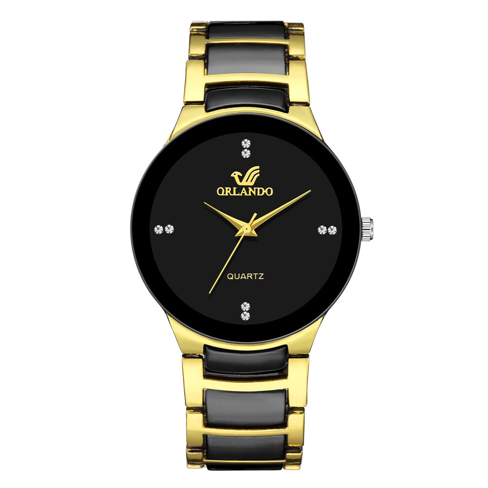 Cross-border Good Men's Business Fashion Steel Band Watch Two-color Strap Gold Diamond Simple Men's Steel Watch