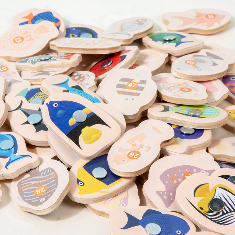 Wooden marine children's cognitive magnetic fishes for fishing