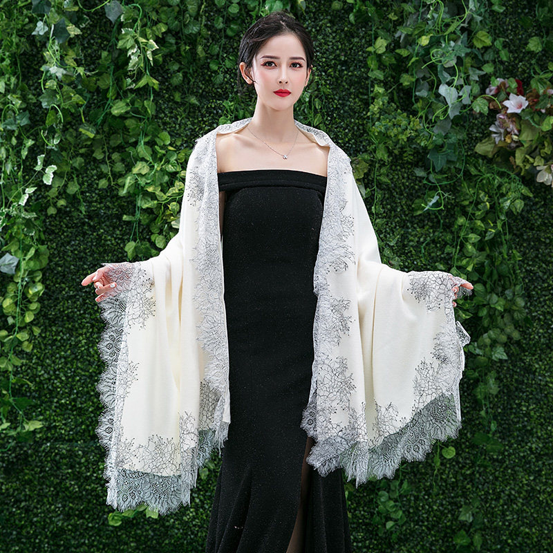 Bufanda de Cachemira primavera y otoño mantón de encaje para mujer Capa exterior con vestido de capa cheongsam desgaste exterior de doble uso elegante