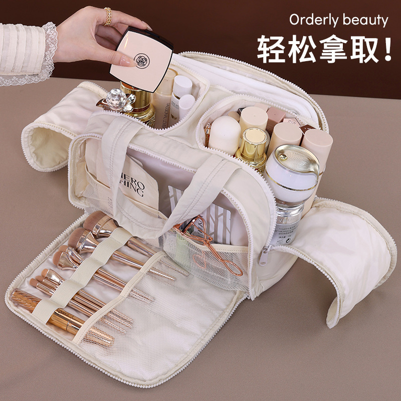 国境を越えた多機能超大容量4開き化粧品バッグ、旅行用ポータブルトロリーケース化粧品収納バッグ|undefined