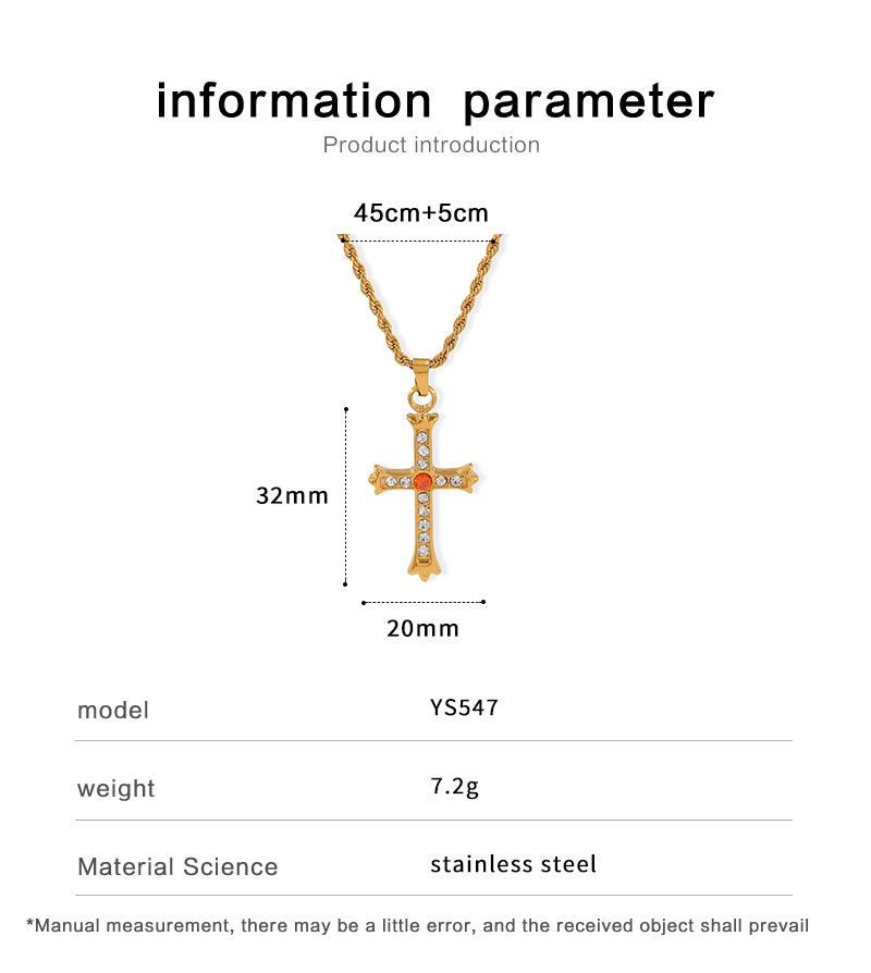 Fashion Cross Stainless Steel Plating Zircon Pendant Necklace_colorza_1