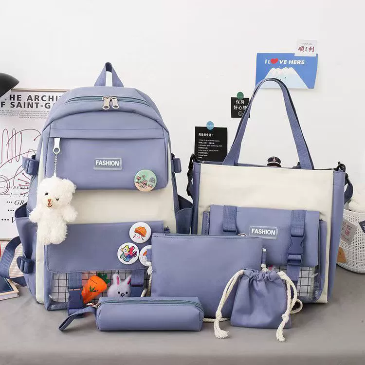 Set, capacious school bag, children's cartoon cute backpack, Korean style