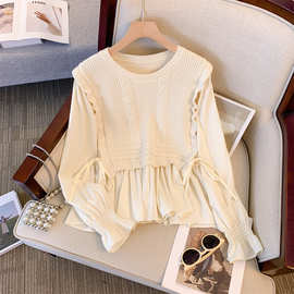 温柔系假两件拼接针织衫女设计感小众早秋软糯毛衣宽松遮肚子上衣