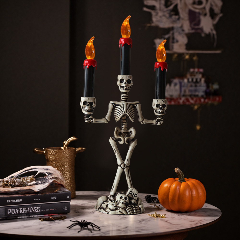 Candelabro esqueleto de Halloween Linternas Festival de fantasmas Accesorios de decoración de terror Lámpara de calabaza Decoración de calavera Lámpara de vela electrónica LED