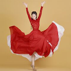 金晨同款舞蹈服古典中国舞晚会艺考双层大摆裙植绒红色舞蹈服