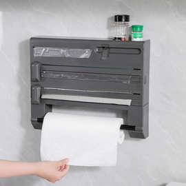 厨房收纳架强力粘免打孔纸巾置物架保鲜膜锡纸切割器多层功能简约