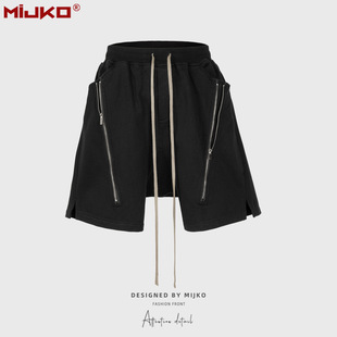 MIJKO Women's Clothing Men's Spring and Summer Hip Hop Casual Pants for Men and Women High Street Double Zipper Stitching Split Terry Shorts