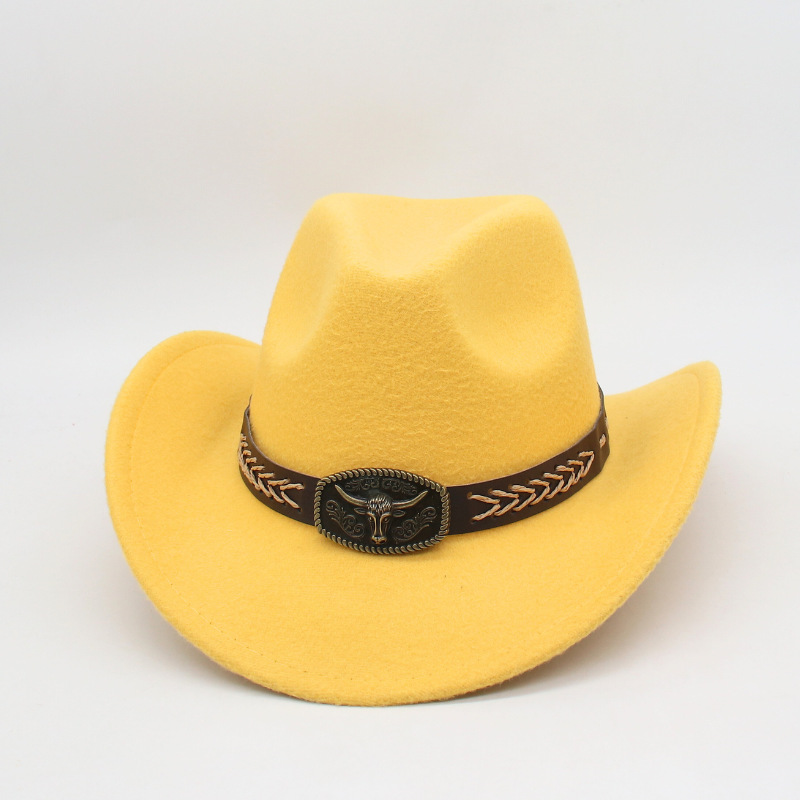 New cow head decorative western cowboy hat autumn and winter woolen hat men and women riding European and American cross-border classic hat