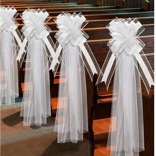 Cross-Border New Product White Mesh Bow Tie Wedding Wedding Atmosphere Road Guide Wedding Car Decoration Chair Back Flowers