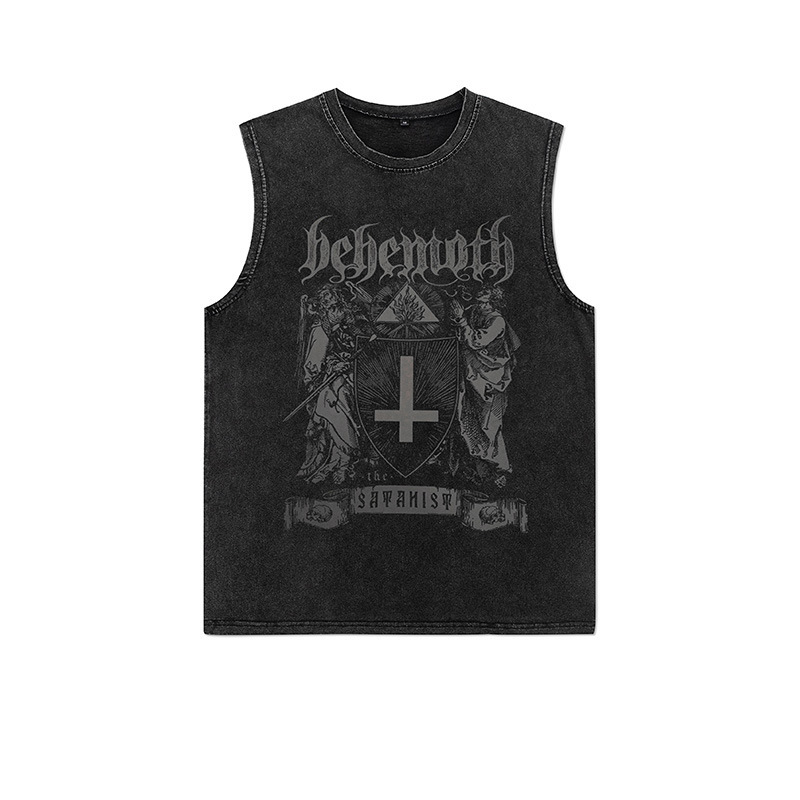 Yprs Men's Vintage Street Hip-Hop Printed Distressed Washed Sleeveless T-Shirt Trendy Brand Loose Vest Stylish