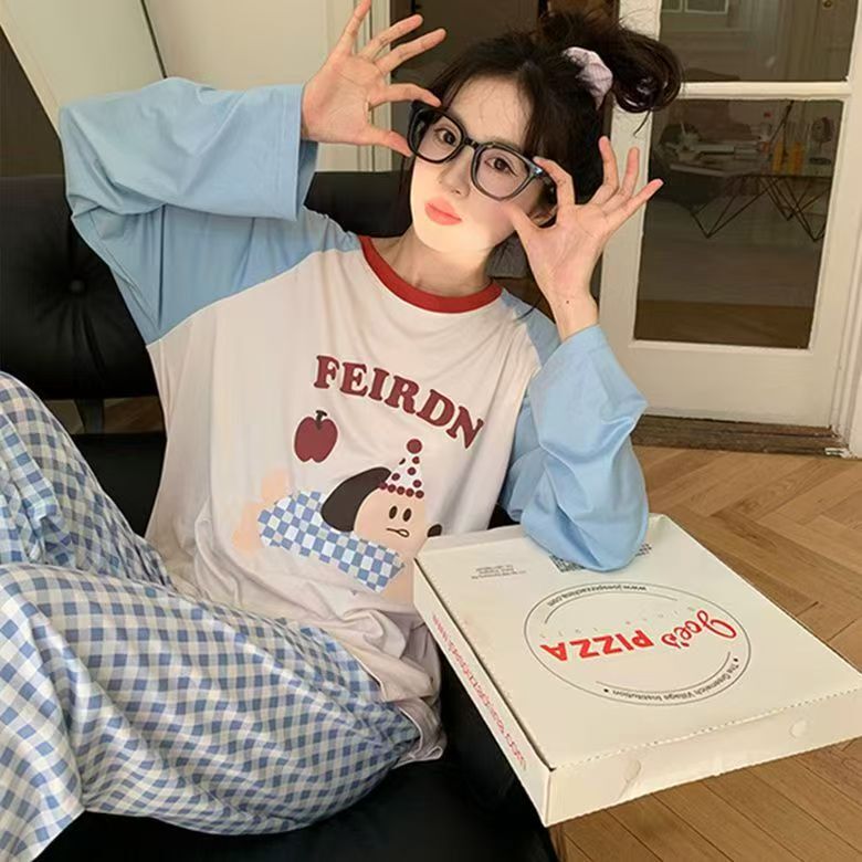 Popular Foreign Trade Autumn and Winter Long-Sleeved Long Pants Pajamas, Cute Student Loungewear That Can Be Worn Outside, Wholesale Set