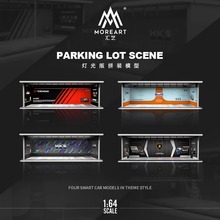 场景1:64地下停车场车库改装房车位汽车模型防尘盒带LED灯光拼装