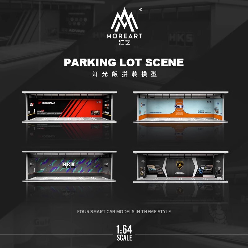 Scene 1:64 Underground Parking Garage Refitting RV Car Model Dust-proof Box with LED Light Assembled