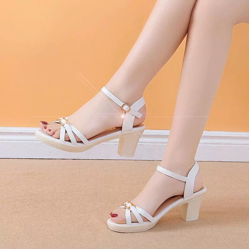 Босоножки женские летние 2021, новинка в сказочном стиле, сандалии на среднем каблуке с рыбьим ртом, женские туфли на высоком каблуке, модные