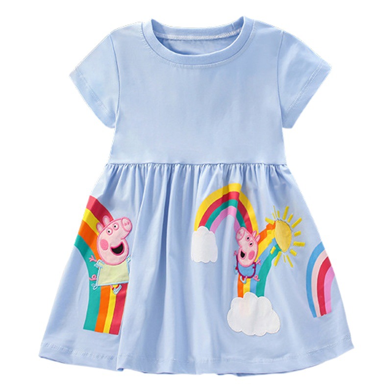 En stock malwee niñas vestido de verano nuevo europeo y americano de los niños vestido casual impreso princesa vestido