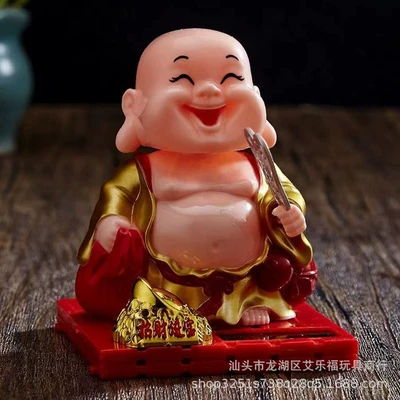 Solar Laughing Buddha Swinging – Car ornaments - solar-maitreya-buddha-gold