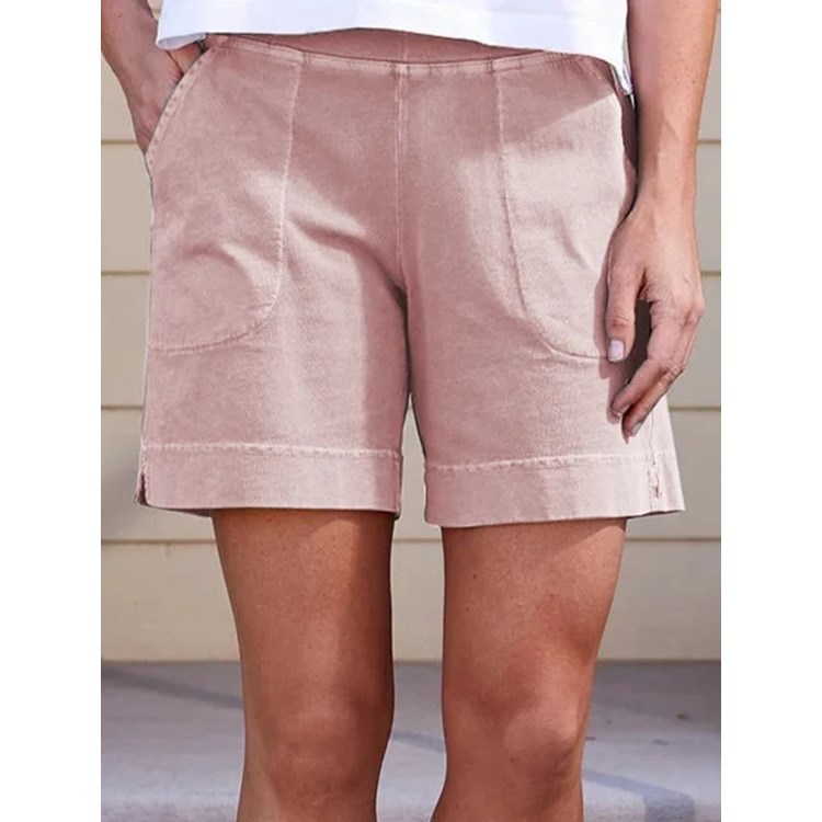 跨境欧美女装2021夏季新款纯色棉麻女士口袋休闲短裤