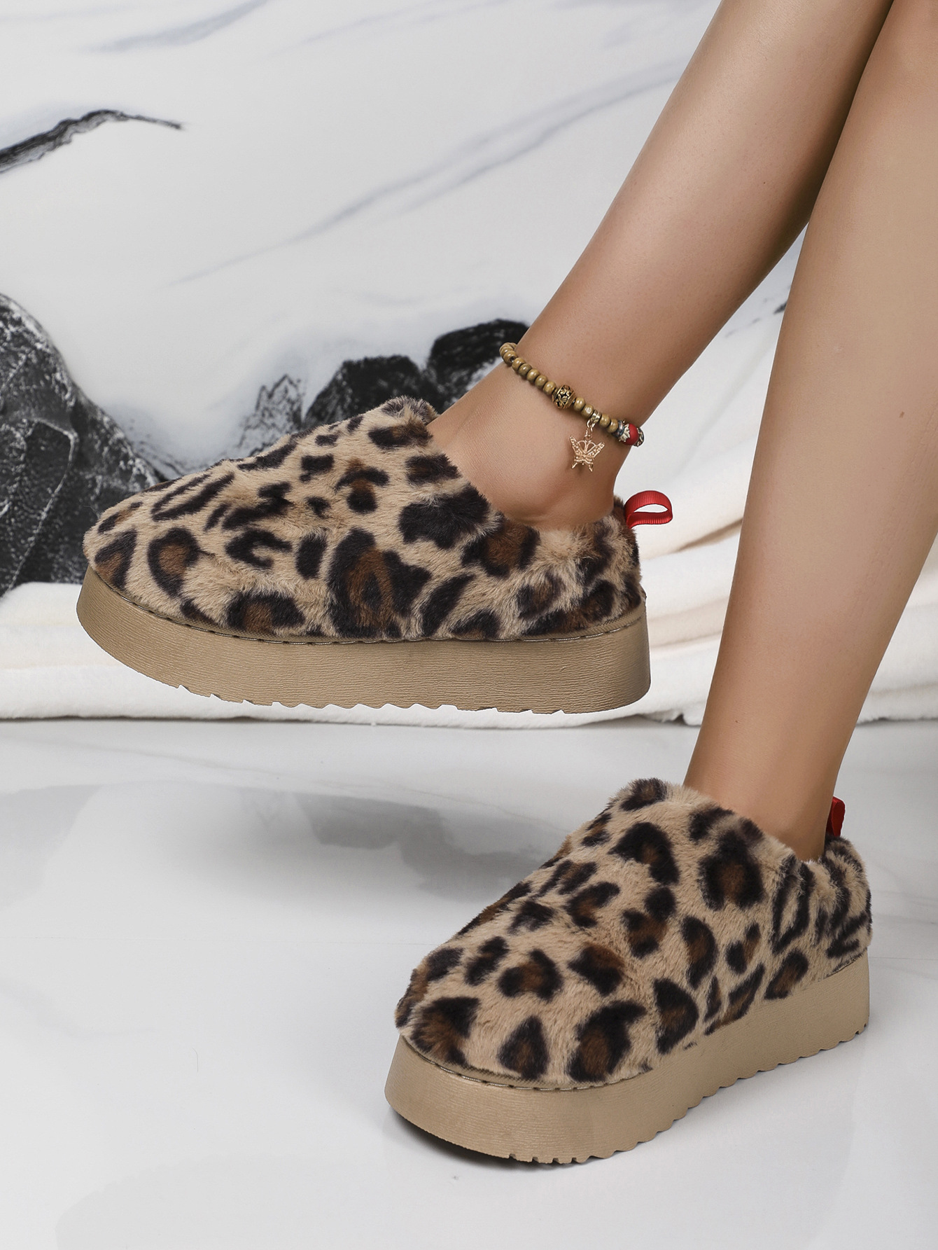 Damenschuhe, neue Schneestiefel mit niedrigem Schaft und Leopardenmuster, mit dicken Sohlen, Schneeschuhe aus Baumwolle_voghion.com