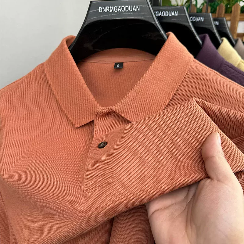 100%纯棉T恤短袖男2025夏季新款商务休闲翻领纯色丝光棉男士T恤批