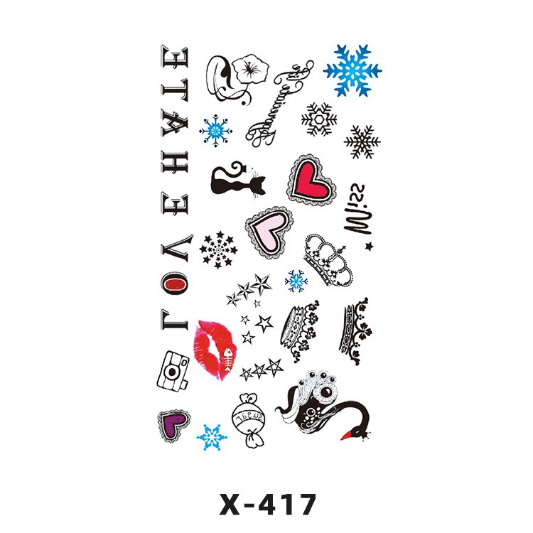 Arco de flor pequeña pegatinas de tatuaje fresco 3D dibujos animados transfronterizo Henna rosa impermeable texto en inglés pegatinas de tatuaje