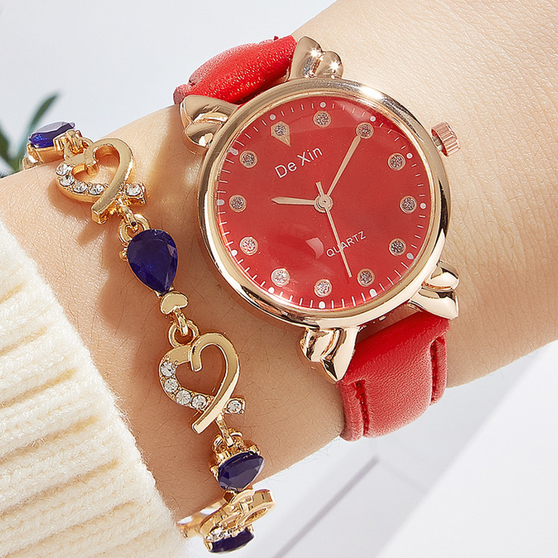 Cross-border popular casual ins redondo pequeño dial de cuarzo reloj de mujer de moda todo-fósforo de moda estudiante reloj de mujer