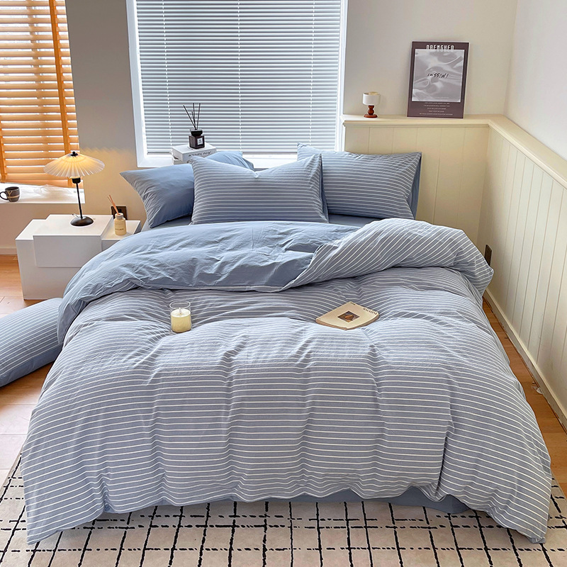 Juego de tres piezas de algodón lavado teñido en hilo, dormitorio de estudiantes universitarios, juego de literas, sábana, sábana, sábana, juego de cuatro piezas