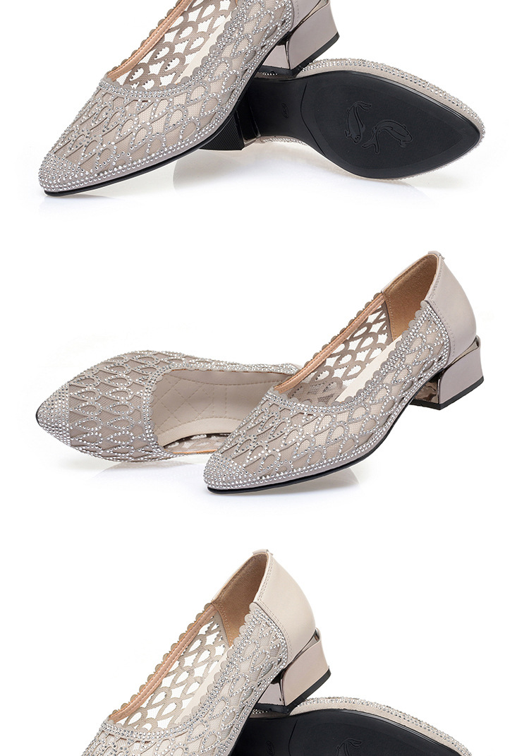 Sandal nữ quai chữ V gót dày đế mềm lưới thoáng khí — Tro gạo chi tiết 18