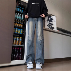 cleanfit黑色牛仔裤男款秋季欧美高街裤子显高显瘦直筒弯刀微喇裤