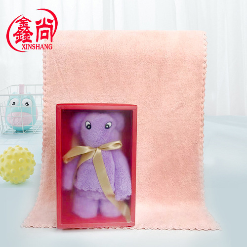 Towel factory wholesale coral velvet gift bear handbag wedding towel holiday birthday wedding return gift souvenir