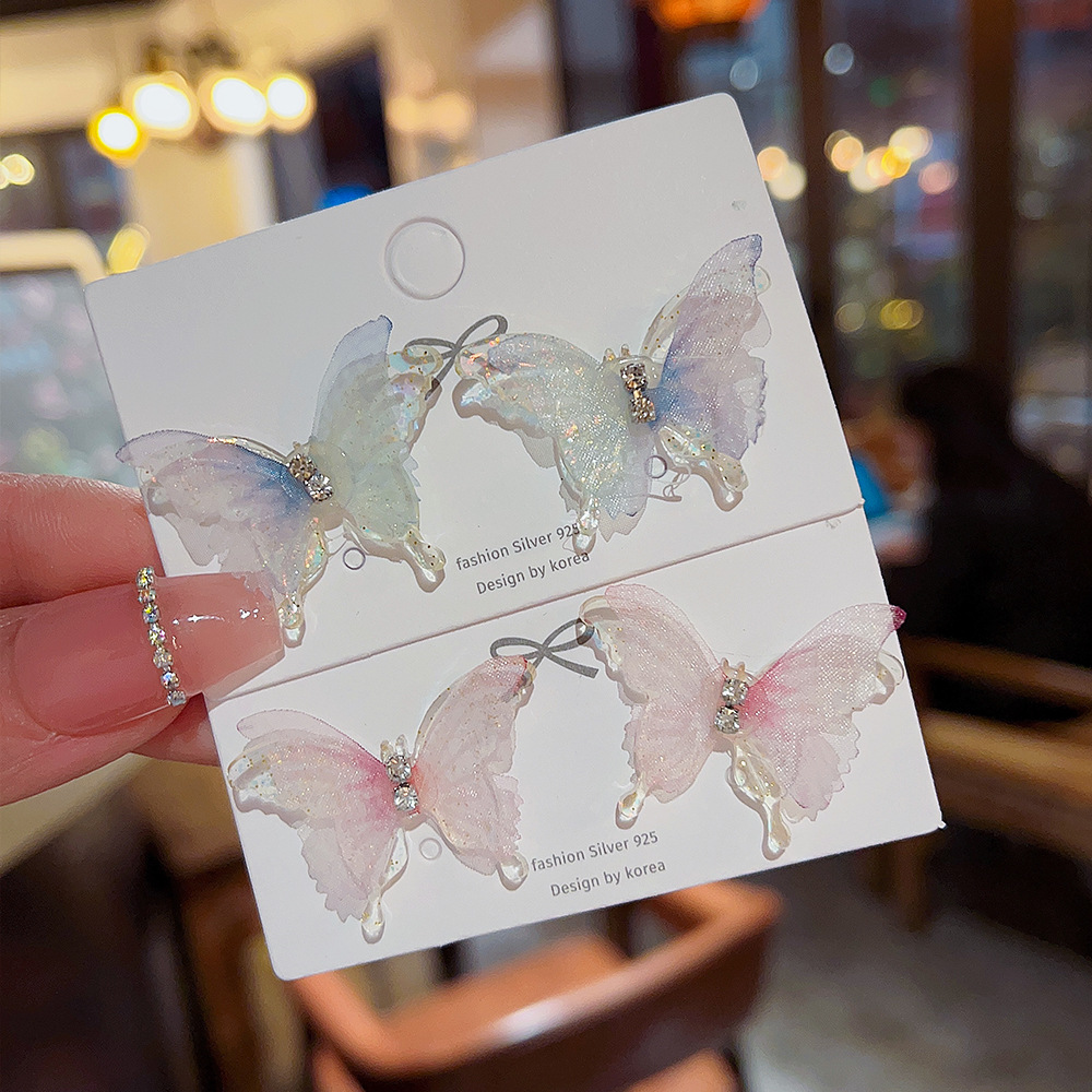 5g Weight Rhinestones Inlay Material Ear Studs Classification Ins Style Sweet Butterfly Mixed Materials Inlay Rhinestones Women's Ear Studs