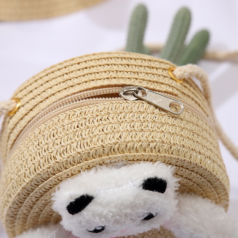 138g Weight Weave Fashion Element Zipper Closure Type Single Shoulder Strap Strap Type Straw Bag Bags Type Casual, Holiday Occasion Straw Material Animal, Cartoon Pattern Spring&Summer Season Kid'S Gender Cute Style Round, Bucket Shape Kid'S Straw Animal Cartoon Cute Weave Round Bucket Zipper Straw Bag 25