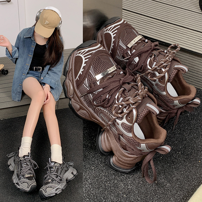 Korean European-Style Autumn Color-Blocking Paris Vintage Distressed Runway Dad Shoes 2025 New Casual Sneakers Trendy