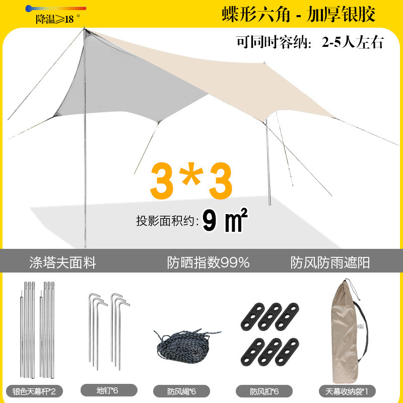 ビニールキャノピーテント屋外キャンプサンシェード厚みのある日焼け止め八角形キャンプピクニック防雨蝶型サンシェード|undefined