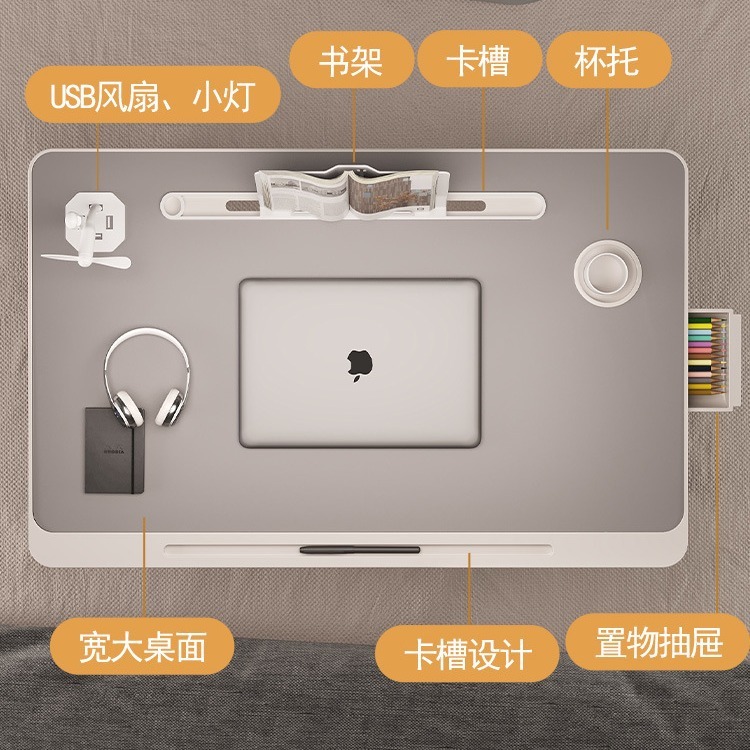 ベッドの上の小さなテーブルは机の寝室の家庭用ノートパソコンの怠け者のテーブルを勉強して学生寮の上敷を支えます。|undefined
