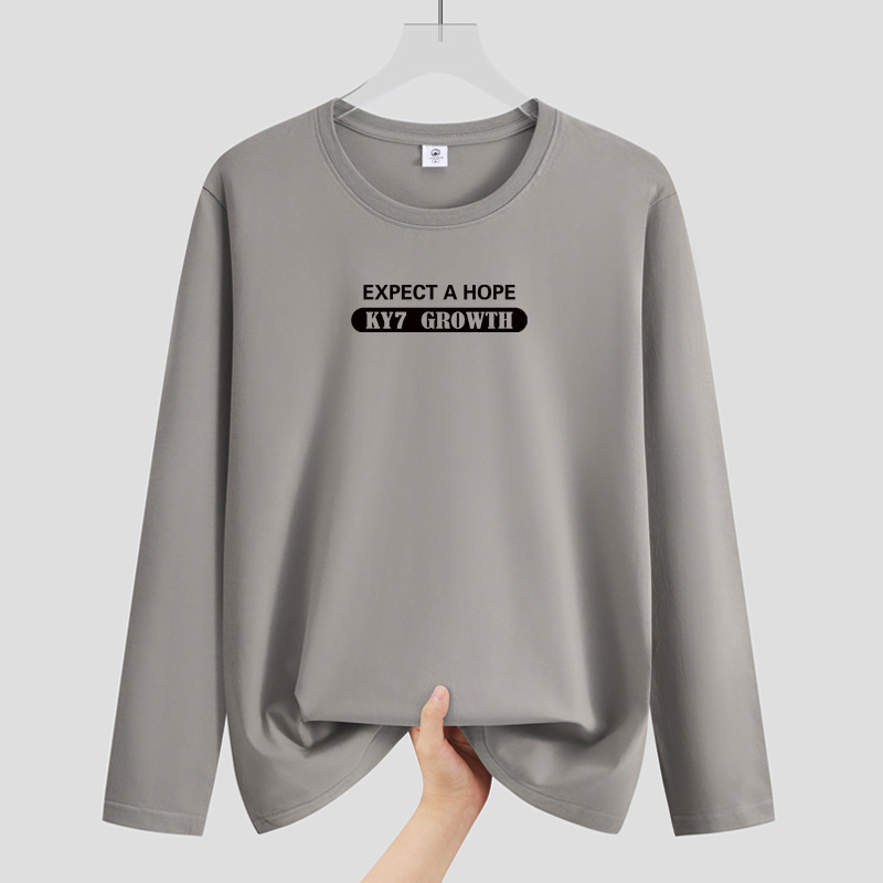 T-shirt a maniche lunghe in puro cotone per uomo con cappuccio, stratificazione primaverile e autunnale, fondo casual largo di tendenza Instagram per ragazzi_voghion.com
