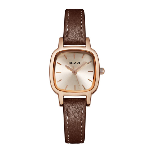 珂紫kezzi新款小众方圆型女士腕表批发时尚学生皮带简约石英表