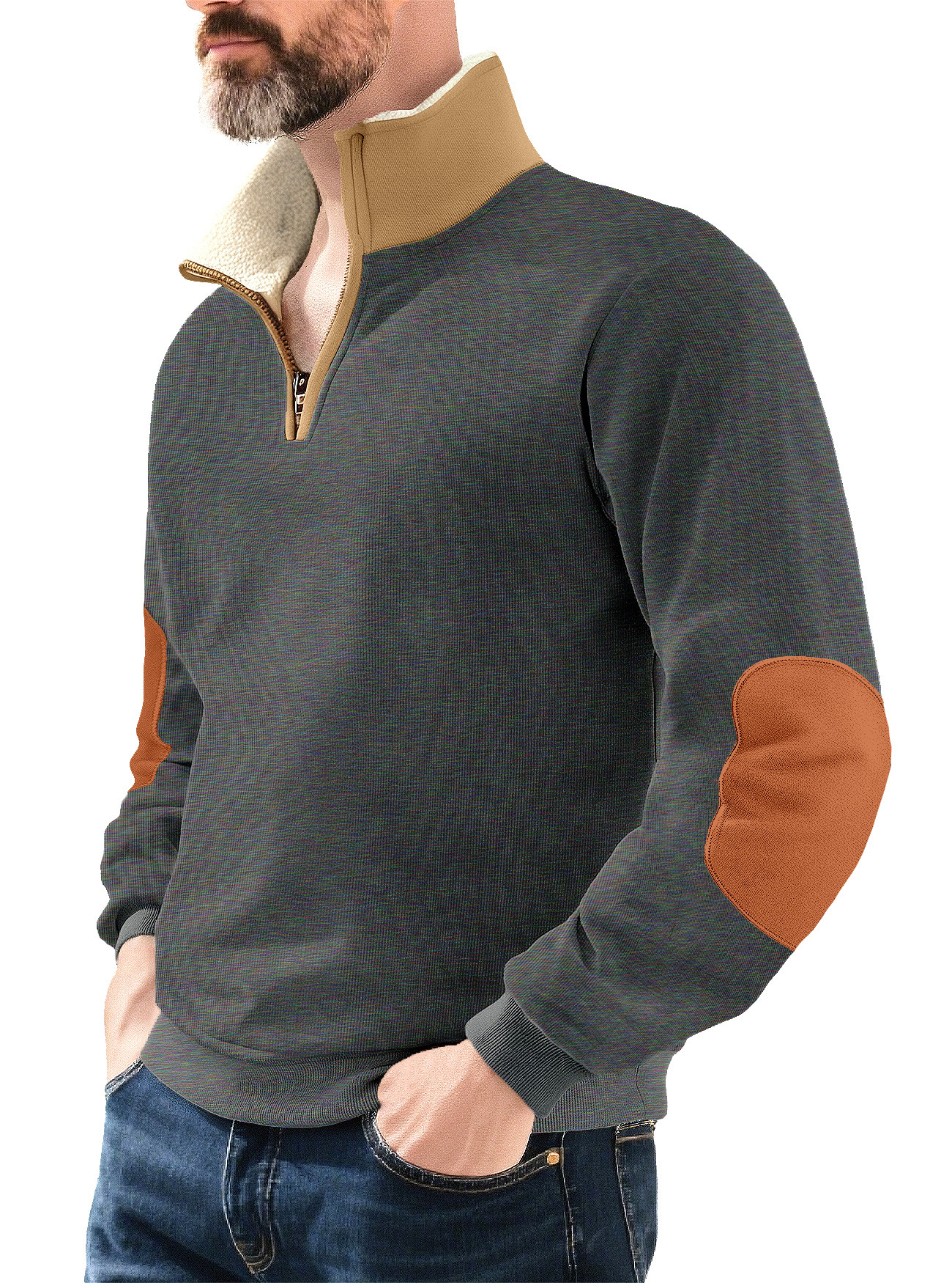 Nuevo transfronterizo europeo y americano semi-cremallera suéter hombre temu otoño y invierno estilo americano cordero cuello bordado con camisa de terciopelo para hombres