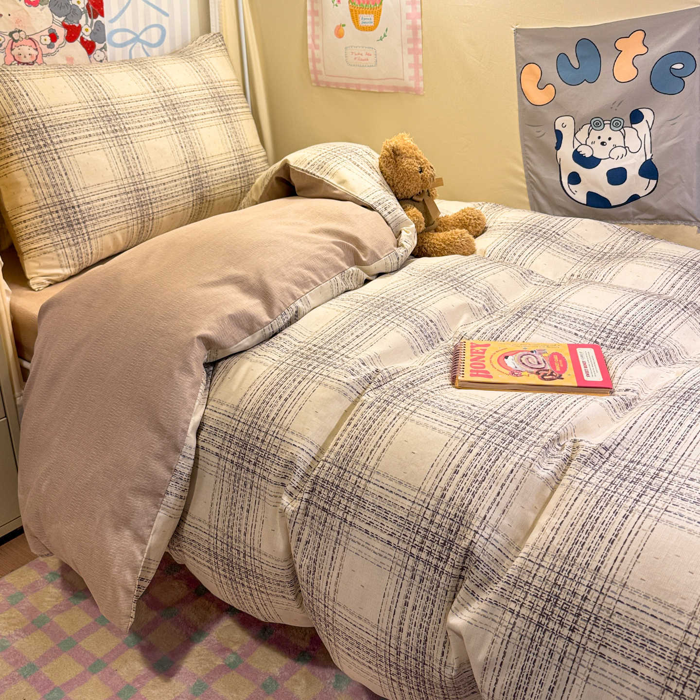 Ropa de cama de tres piezas para dormitorio de estudiantes de algodón puro 100% algodón, ropa de cama para dormitorio individual y doble, juego de cuatro piezas