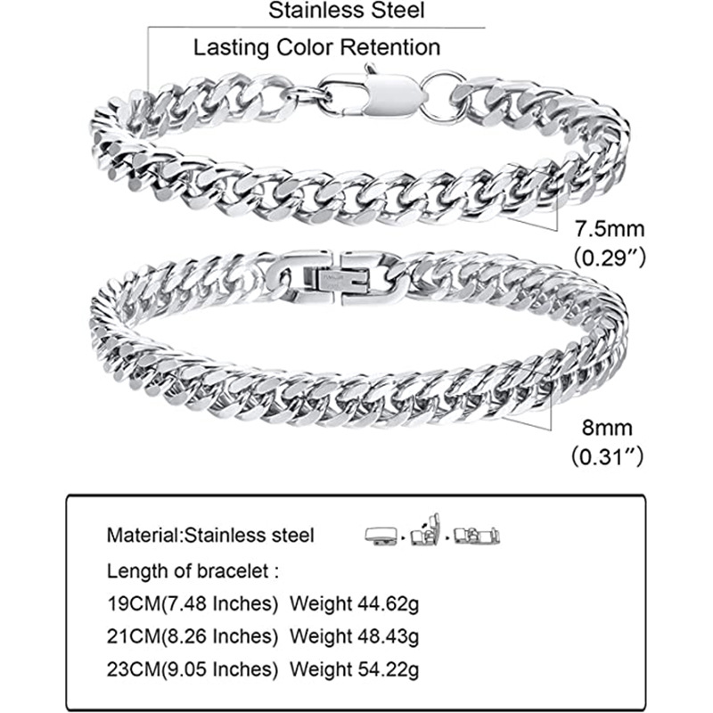 Xinghe de acero inoxidable de cuatro lados de molienda ensanchado audaz hip hop dominante pulsera de acero de titanio cadena cubana personalidad punk amigo masculino
