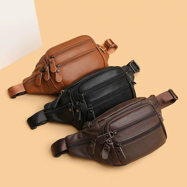Cross-border wholesale factory direct men's sports waist bag multi-functional outdoor cycling waist bag leather messenger bag