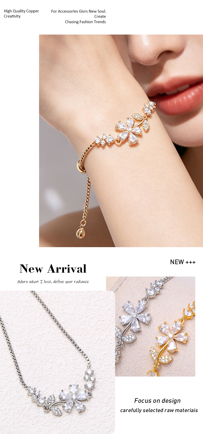 Elegant Zircon Flower Bracelet Adjustable Floral Rhinestone Bangle_voghion.com