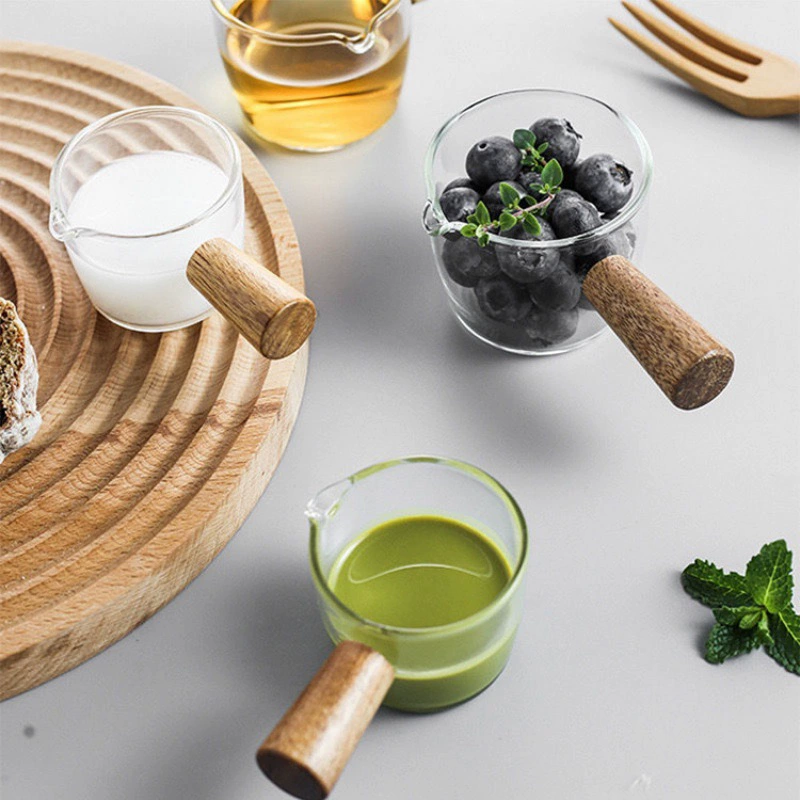 Manufacturer small milk cup milk jug espresso scale measuring cup coffee plus milk cup wooden handle small milk jug household use