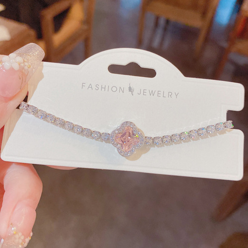 new summer style micro-encrusted zirconium four-leaf flower bracelet female Internet celebrity personality light luxury atmosphere adjustable hand jewelry