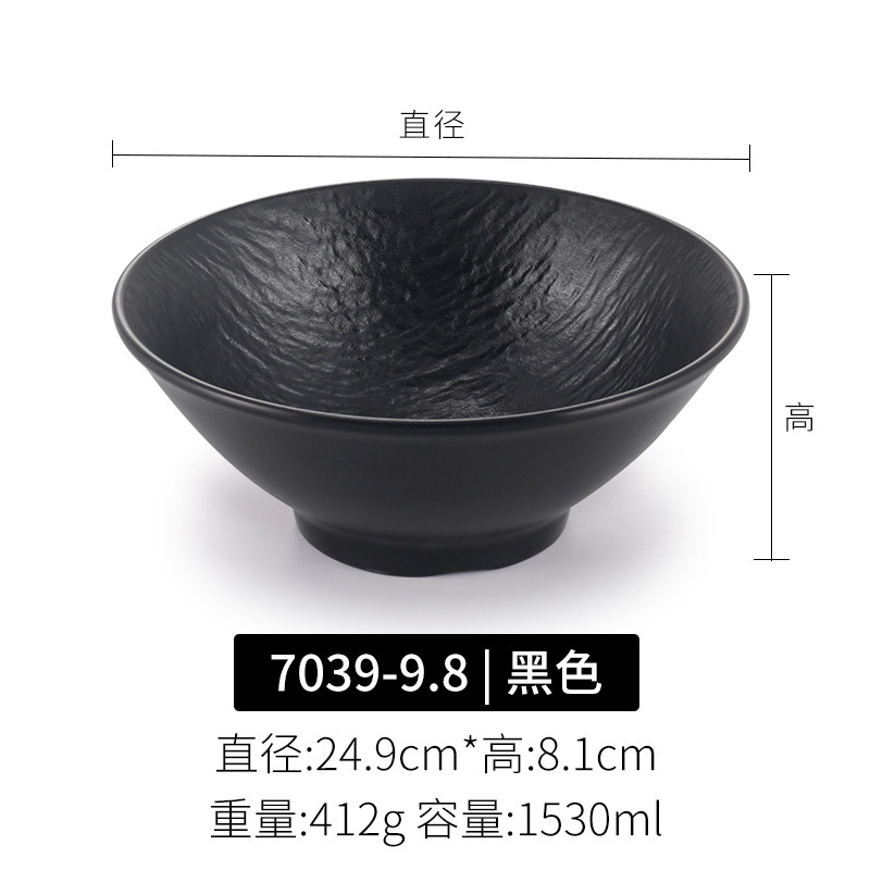 Japonés negro melamina bolos de arroz bolos de mezcla de fideos bolos de hotel restaurante bolos de sopa de plástico bolos de ensalada comerciales