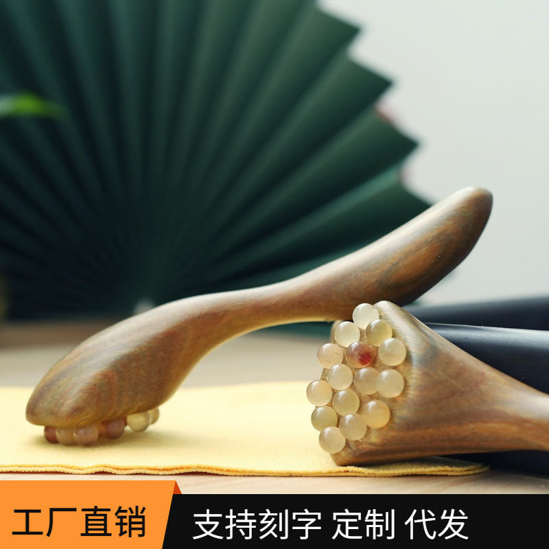 Green sandalwood ruyi ram's horn pointed tail comb massage comb scalp meridian comb universal head and body comb portable comb acupoint therapy