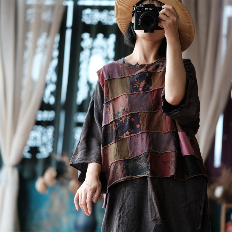 Vintage Artistic Patchwork Cotton Round Neck Vest Gilet for Women 2070 Floral Pattern Vintage Artistic Patchwork Cotton Round Neck Vest Gilet for Women 2070 Floral Pattern